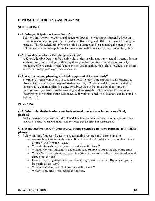 FLDOE Lesson Study Guide - Polk County School District