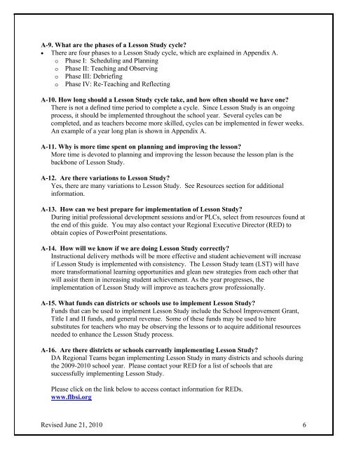 FLDOE Lesson Study Guide - Polk County School District