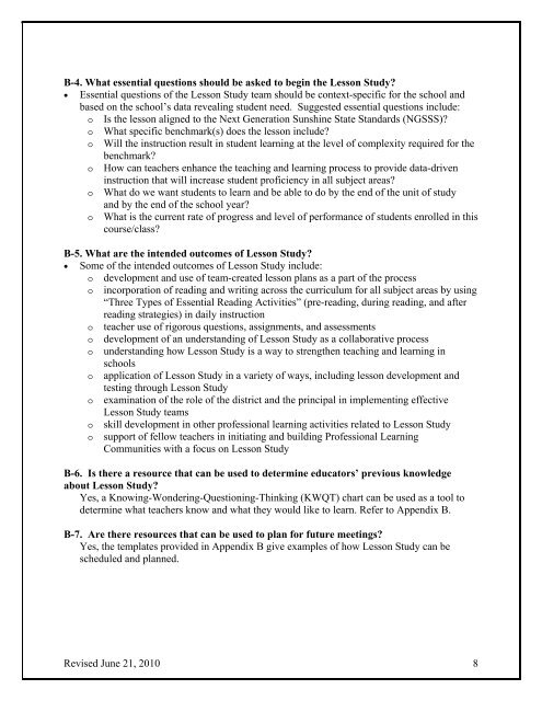 FLDOE Lesson Study Guide - Polk County School District