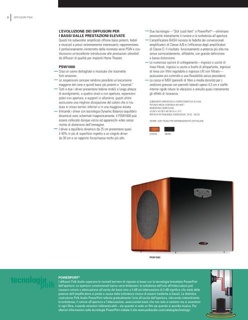 subwoofer psw prestazioni esplosive per film e canzoni - Polk Audio