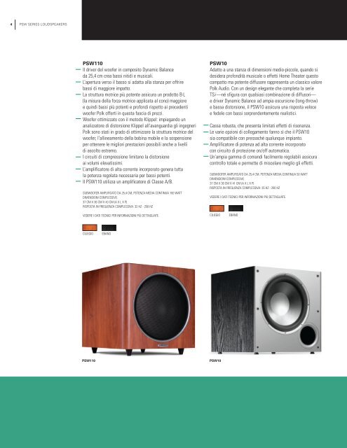 subwoofer psw prestazioni esplosive per film e canzoni - Polk Audio