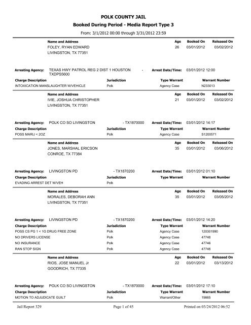 POLK COUNTY JAIL Booked During Period - Media Report Type 3