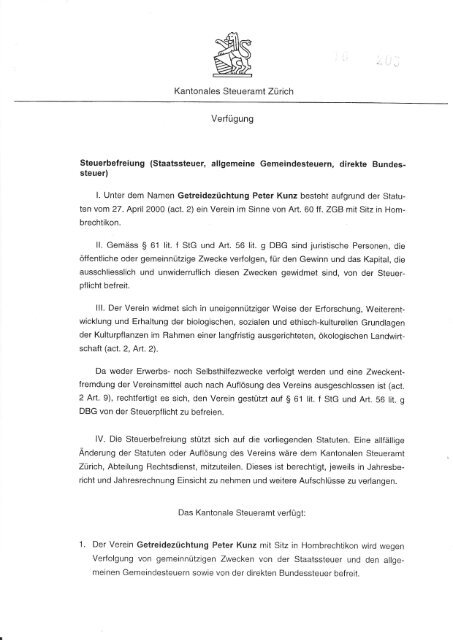 Kantonales Steueramt Zürich Steuerbefreiung (Staatssteuer ...