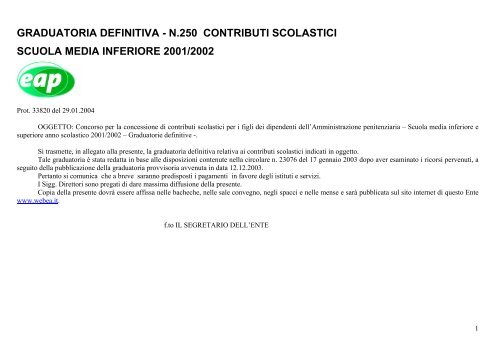 GRADUATORIA DEFINITIVA - N.250 CONTRIBUTI SCOLASTICI ...