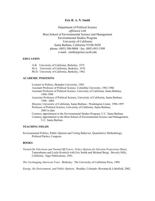 C.V. - Department of Political Science - University of California ...