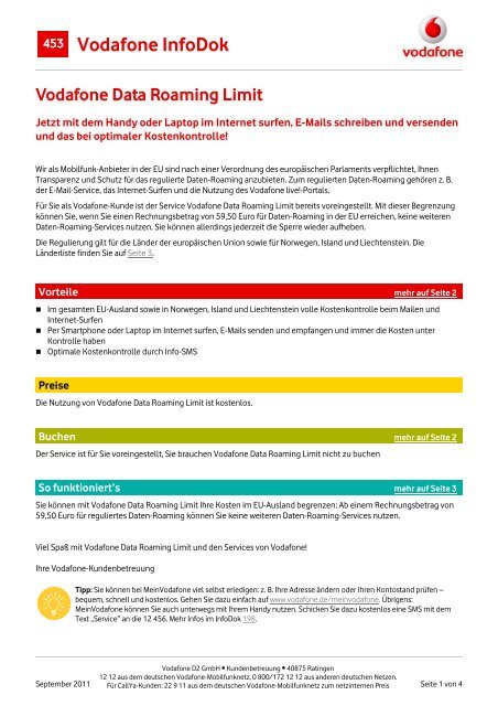 Infodok 453 Vodafone Data Roaming Limit