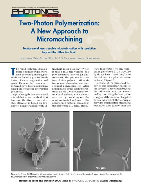 Two-Photon Polymerization: A New Approach to Micromachining