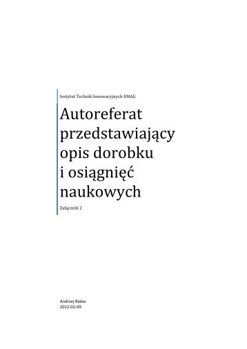 Autoreferat przedstawiajÄcy opis dorobku i osiÄgniÄÄ naukowych w ...