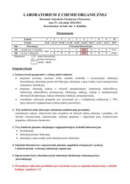 LABORATORIUM Z CHEMII ORGANICZNEJ