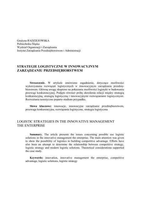 "Organizacja i ZarzÄdzanie" nr 10 (pdf) (1,4 MB) - Politechnika ÅlÄska