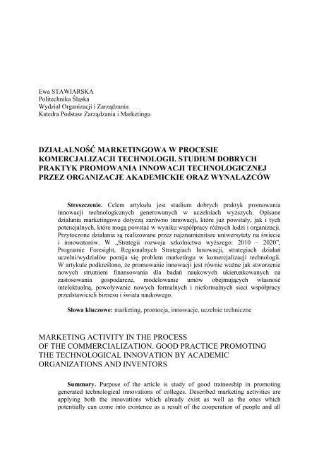 "Organizacja i ZarzÄdzanie" nr 10 (pdf) (1,4 MB) - Politechnika ÅlÄska