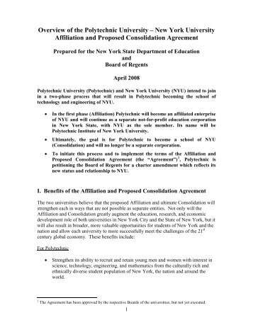 NYU and Polytechnic University Affiliation Agreement