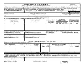 DD Form 882, Report of Inventions and Subcontracts, July 2005