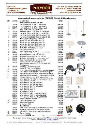 Accessories & spare parts for POLYDOR Electric ... - Polydor GmbH