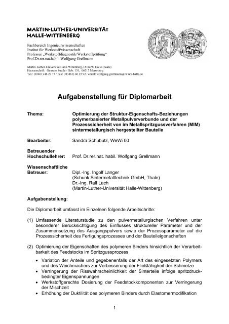 Aufgabenstellung fÃ¼r Diplomarbeit - Polymer Service GmbH ...