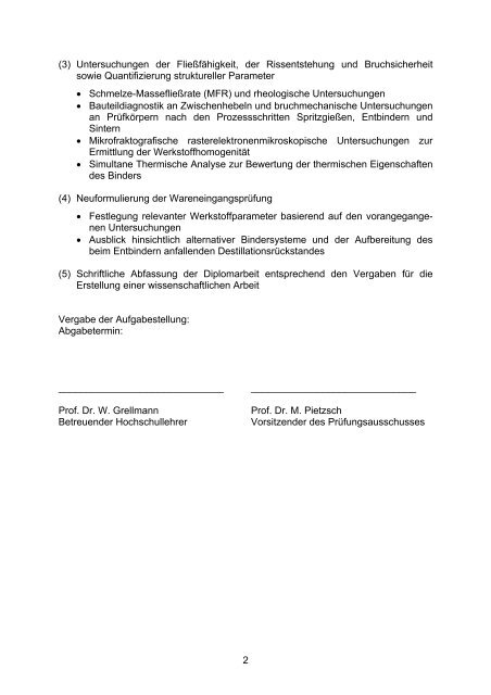 Aufgabenstellung fÃ¼r Diplomarbeit - Polymer Service GmbH ...