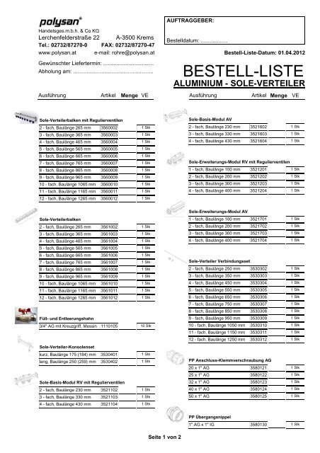 BESTELL-LISTE - Polysan