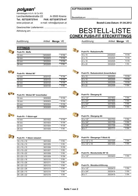 BESTELL-LISTE - Polysan