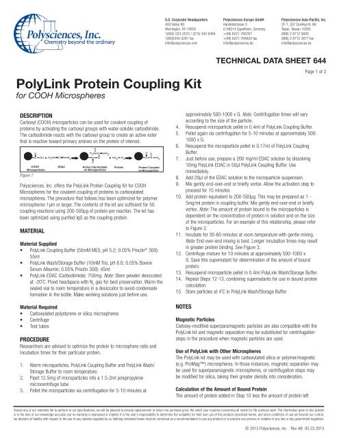 Polylink Data Sheet #644:PolyLink - Protein Coupling Kit ... - Polysciences, Inc.