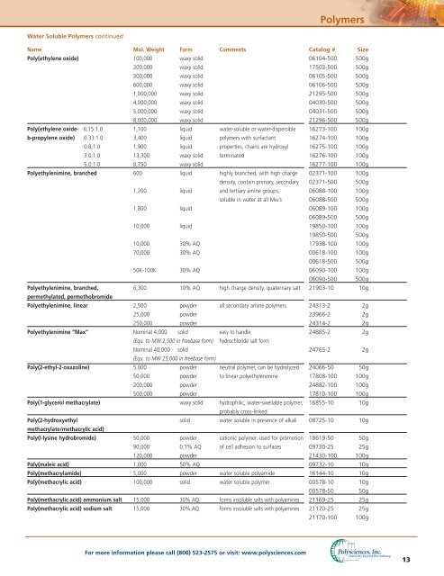 Polymers Product Guide