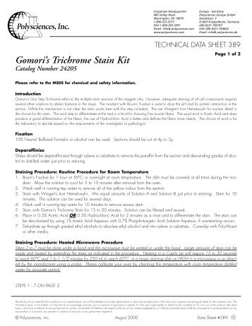 Data Sheet #389:Gomori's Trichrome Stain (PDF) - Polysciences, Inc.