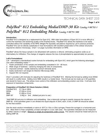 Data Sheet #233:Poly/Bed 812 Embedding Media - Polysciences, Inc.