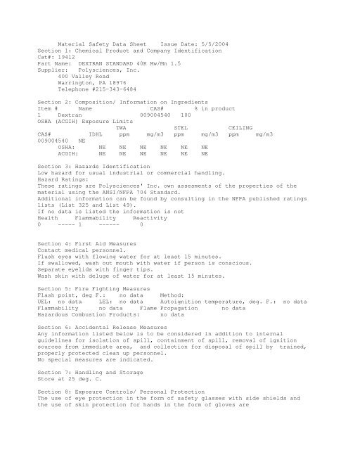 Material Safety Datasheet 19412 (PDF) - Polysciences, Inc.