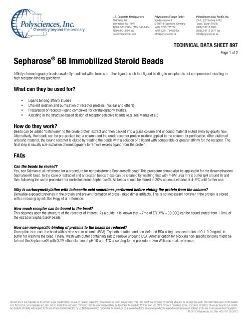 SepharoseÂ® 6B Immobilized Steroid Beads - Polysciences, Inc.