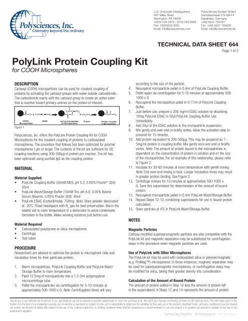 PolyLink Protein Coupling Kit - Polysciences, Inc.