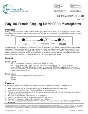 PolyLink Protein Coupling Kit for COOH ... - Polysciences, Inc.