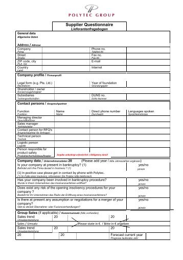 Supplier Questionnaire - polytec