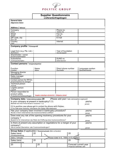 Supplier Questionnaire - polytec