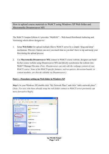 How to upload course materials to WebCT using Windows XP Web ...