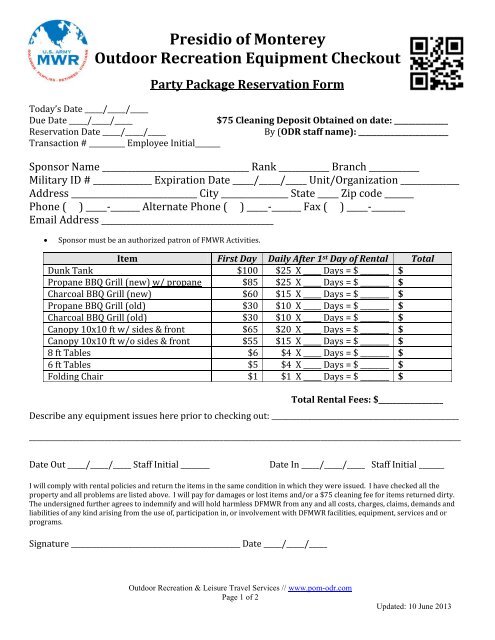 Party Package Reservation Form - Family & MWR - Presidio of ...