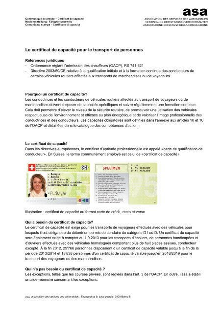 Le certificat de capacité pour le transport de personnes