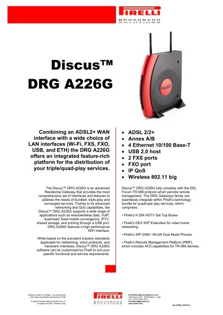 Discusâ¢ DRG A226G - Pirelli Broadband