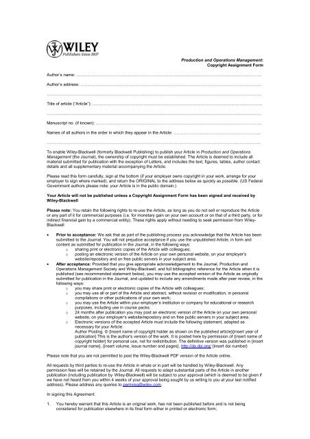 Copyright Transfer Form - POMS