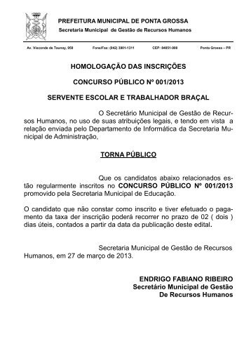 Edital de Homologação das Inscrições - Prefeitura Municipal de ...