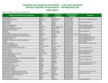 Membership List â 2013-2014 - Chambre de commerce du Pontiac