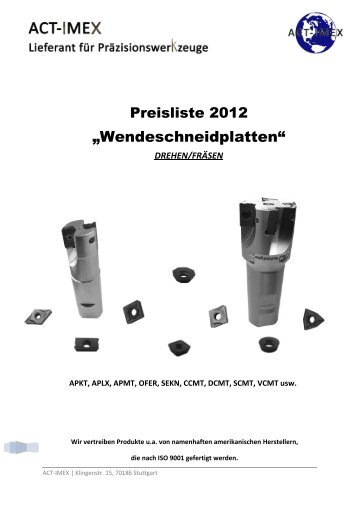 Preisliste Wendeschneidplatten ACT-IMEX 2012