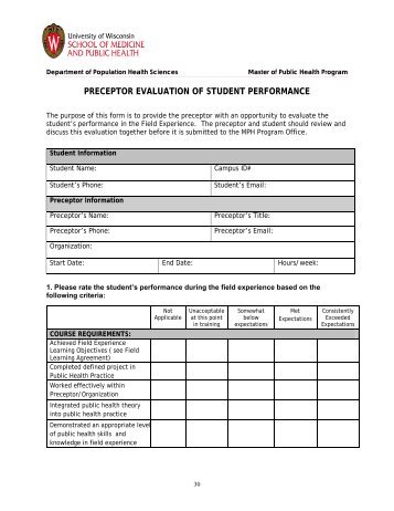preceptor evaluation of student performance - Department of ...