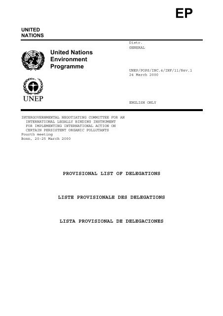 EP United Nations Environment Programme - UNEP Chemicals