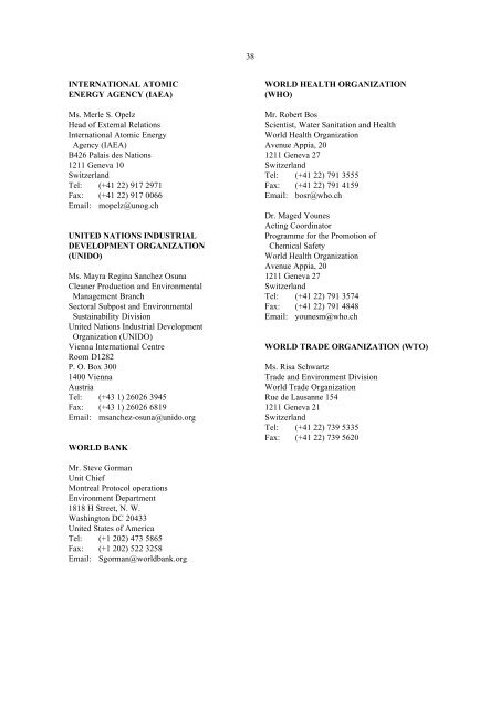 United Nations Environment Programme - UNEP Chemicals