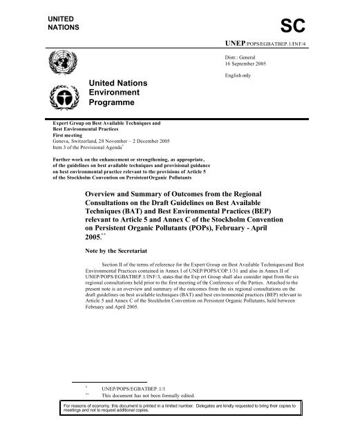 United Nations Environment Programme Stockholm Convention