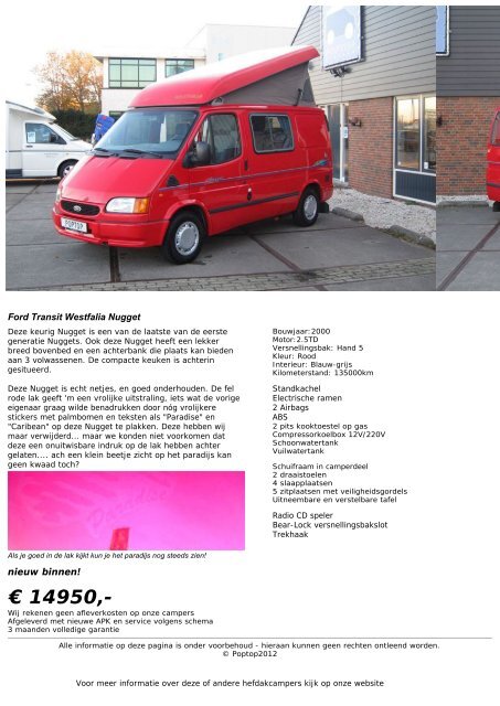 Klik hier om deze pagina te printen - Poptop Westfalia campers