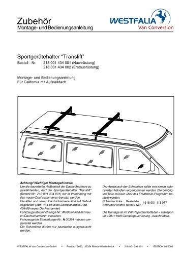 SportgerÃ¤tehakter Translift - Poptop Westfalia campers