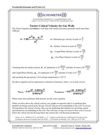 Turner Critical Velocity for Gas Wells - ALRDC