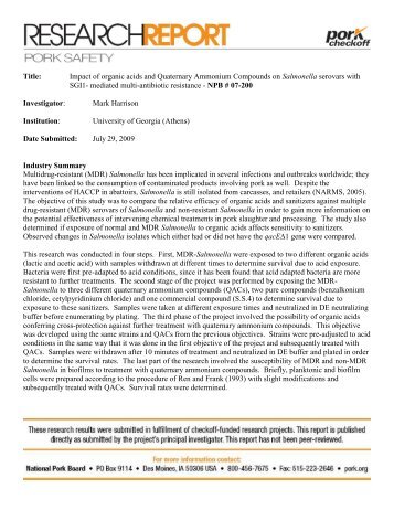 Impact of organic acids and Quaternary Ammonium Compounds on ...