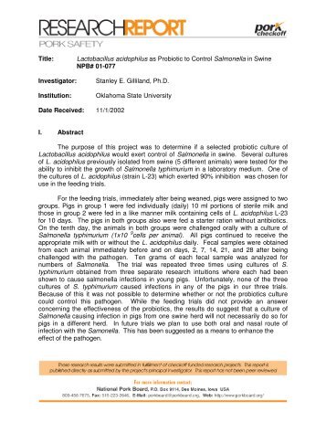 Title: Lactobacillus acidophilus as Probiotic to Control Salmonella in ...