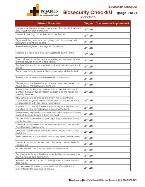 Biosecurity Checklist